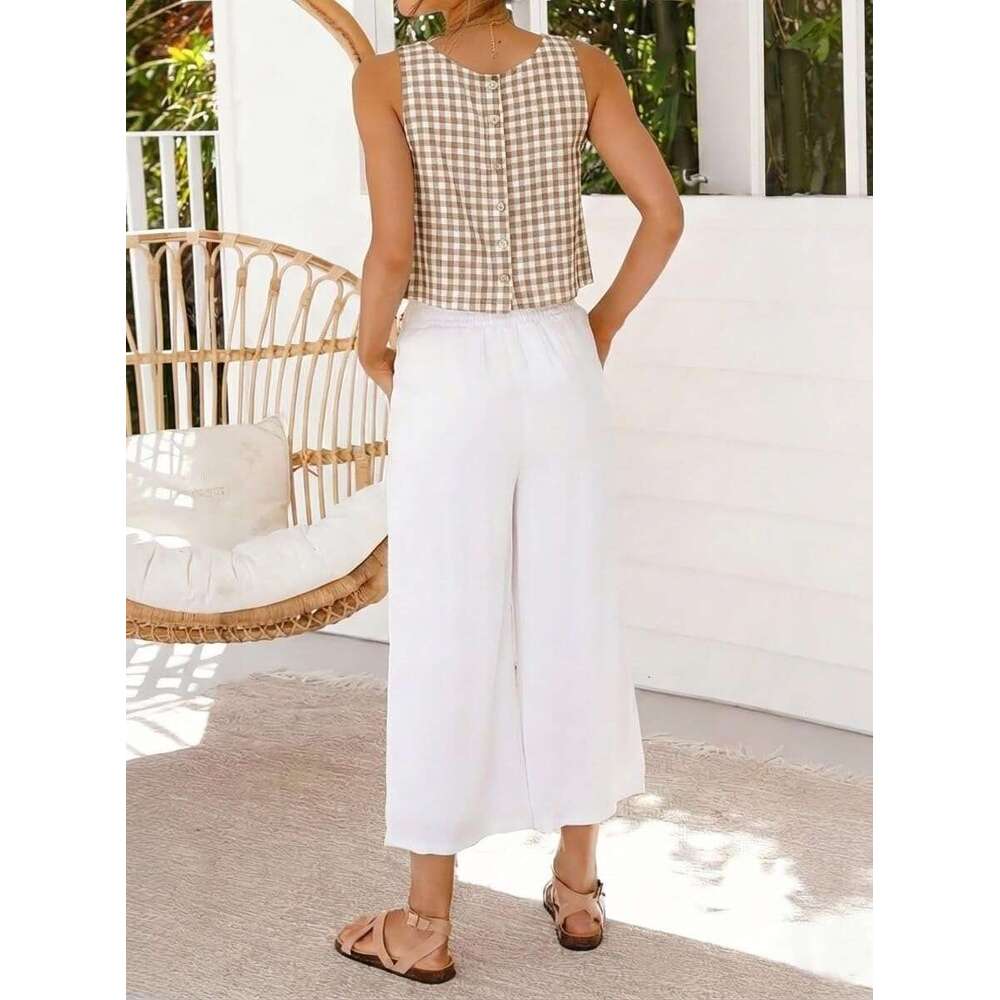 Womens Gingham Crop Tank Designer Tops 2026 Spring Summer Sleeveless Vest Top