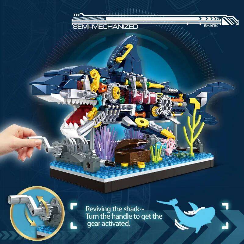 Ocean Shark Biology Building Block set, Marine animal building block toy home with display rack, birthday, holiday gifts Z260305