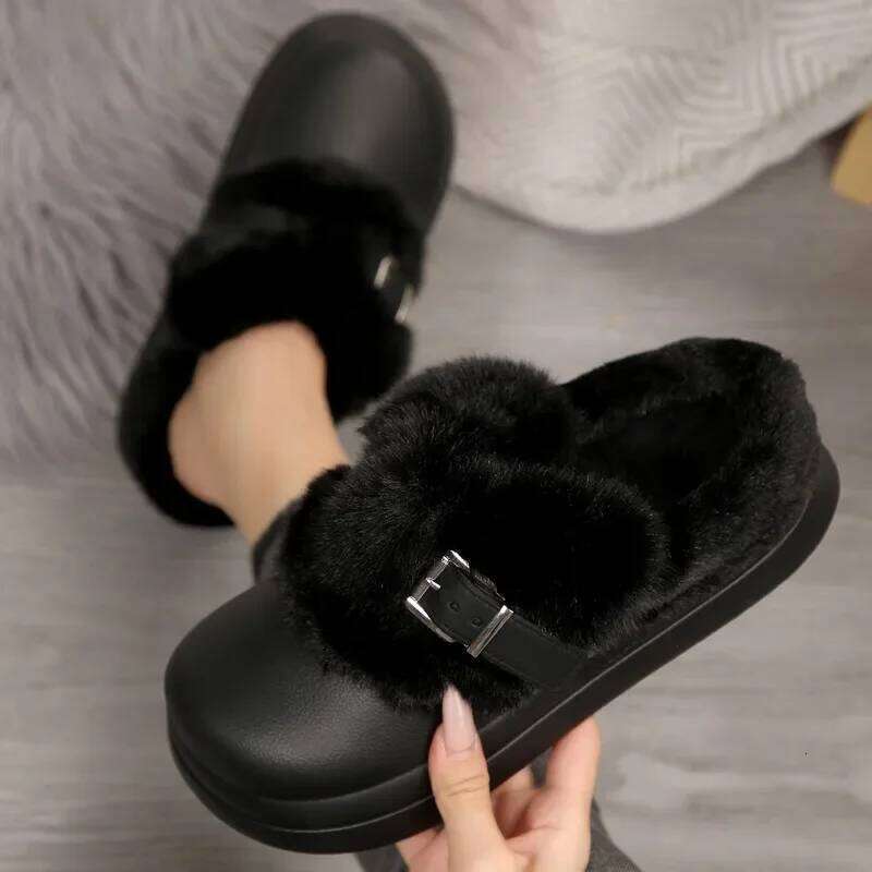 2025 Winter New Plush Waterproof Women's Warm Slippers Outdoor Non slip Leisure Cotton Dragging