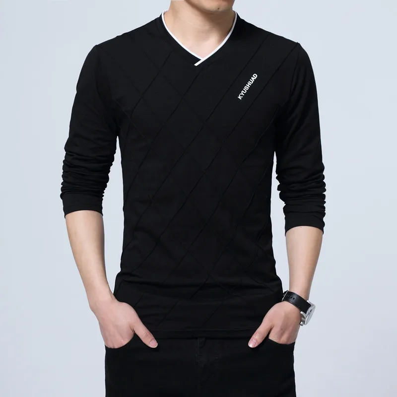 Mens Casual Tshirt Fashion Slim Long Sleeve V Neck Fitness Tshirts Tops Homme Boyfriend Gift Harajuku Streetwear 260302