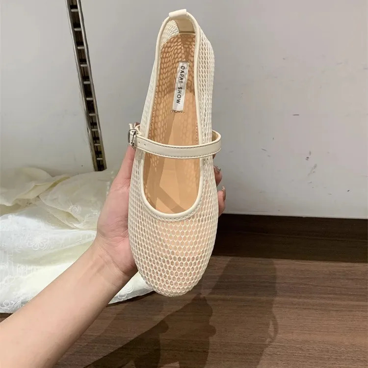Fishing Net Shoes Womens Flat Mary Janes Shoes Summer Shallow Buckle Strap Sandals Ladies Summer Cut Out Loafers 260303