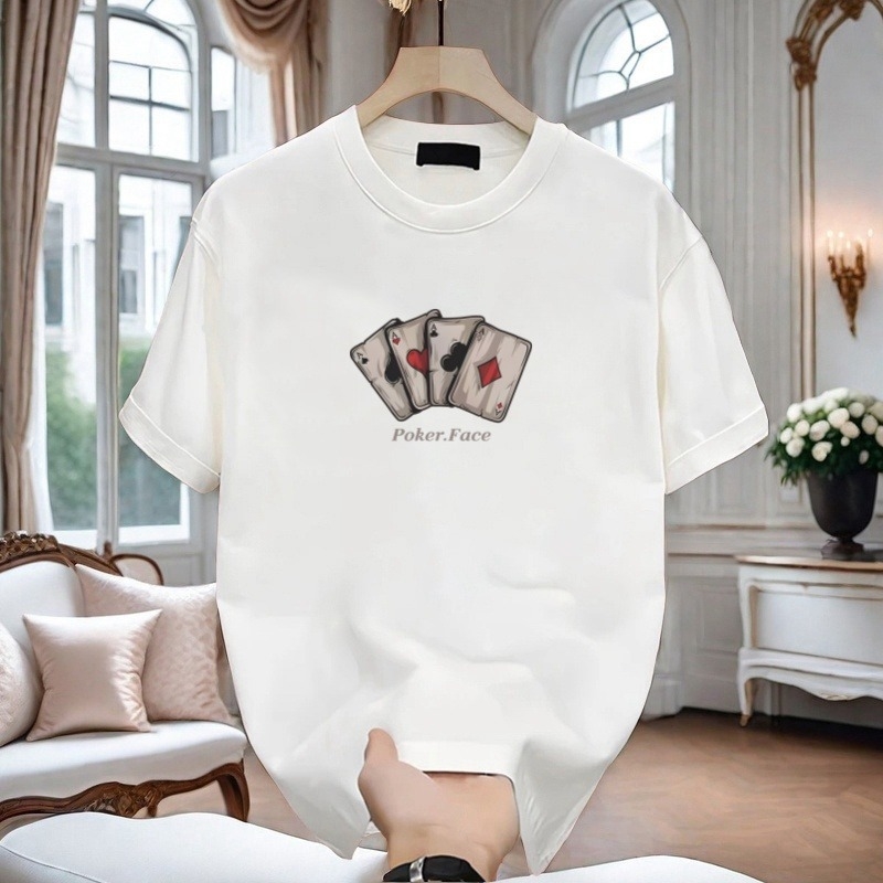 Poker print T-shirt for men summer short-sleeve heavyweight T-shirt 2026 new style men's top thin style trendy brand short-sleeve handsome