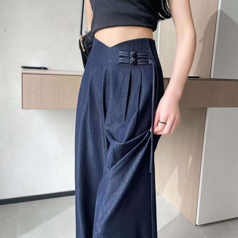 Mardi Hefxessdr Women Clothing Summer Chinese Style Vintage Streetwear Y2K Jeans Female Elegant Chic High Waist Denim Wide-leg pants jeans women'