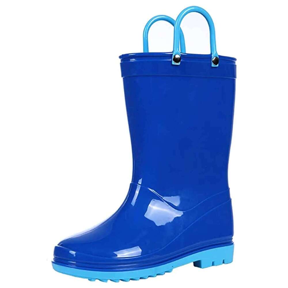 Litfun 2025 New Children Waterproof Non-slip Kids Rubber Boots With Easy-On Handles Soft Sole Unisex Rain Shoes
