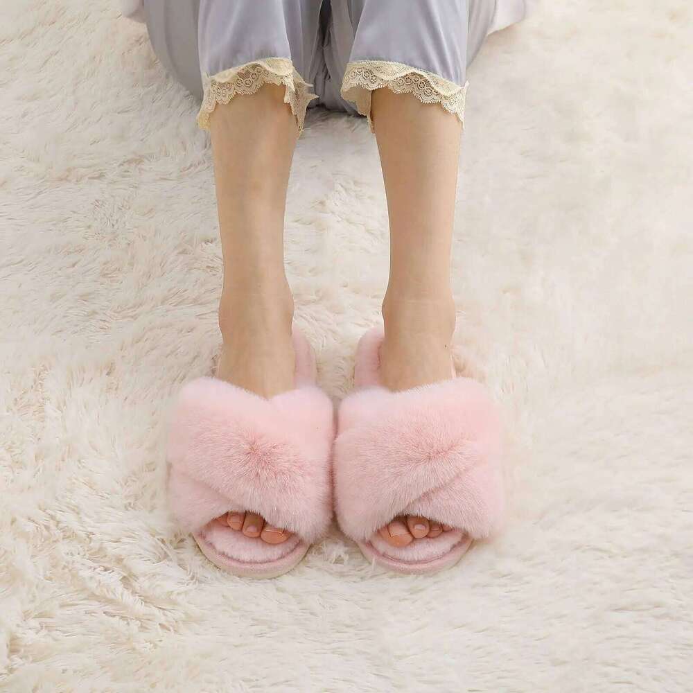 Litfun Warm Fluffy Home For Women Fashion Winter Indoor Open Toe Cross Brand Shoes Casual Furry Bedroom Slippers