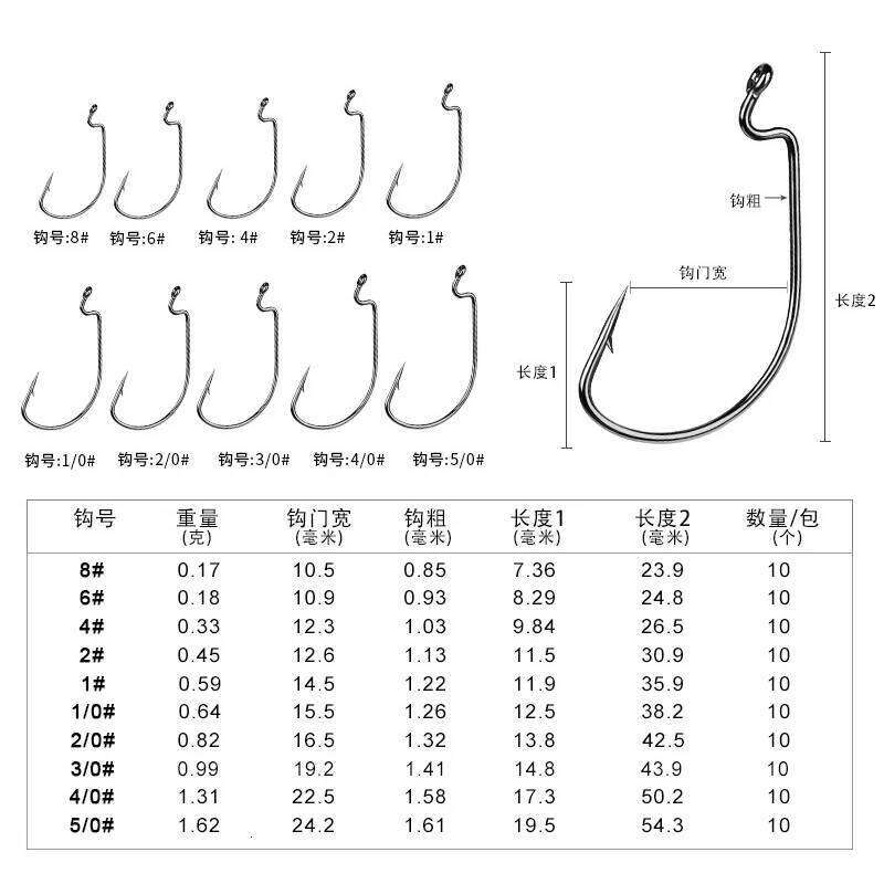 10pcs/Lot Soft Worm High Carbon Steel Wide Super Lock Fishhooks Lure Softjerk Hooks 8#-5/0 Fishing Tackle S260305