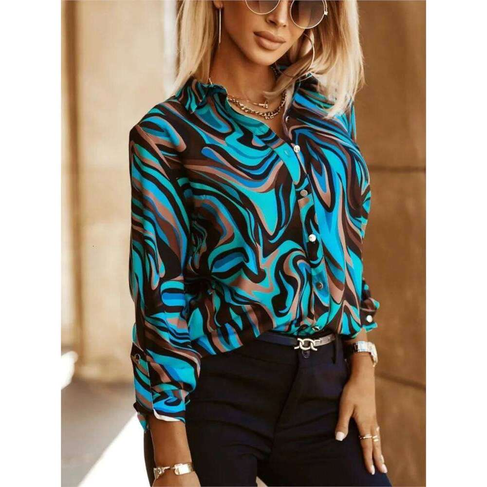 Women's New Spring Summer Fashionable Printed With A Collar Single Breasted Long Sleeved Loose Casual Shirt Top
