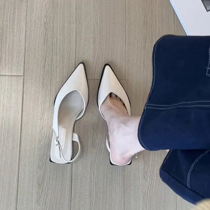 Summer Fashion Pointed Toe Women Sandals Shallow Low Heel Slingbacks Ladies Casual Dress Street Style Shoes 260305