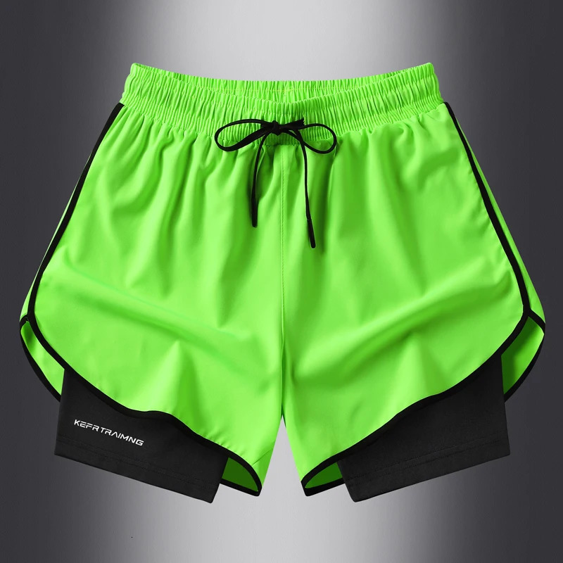 two pieces of summer sports shorts mens and womens quick drying three point running training itness lining American b 260306