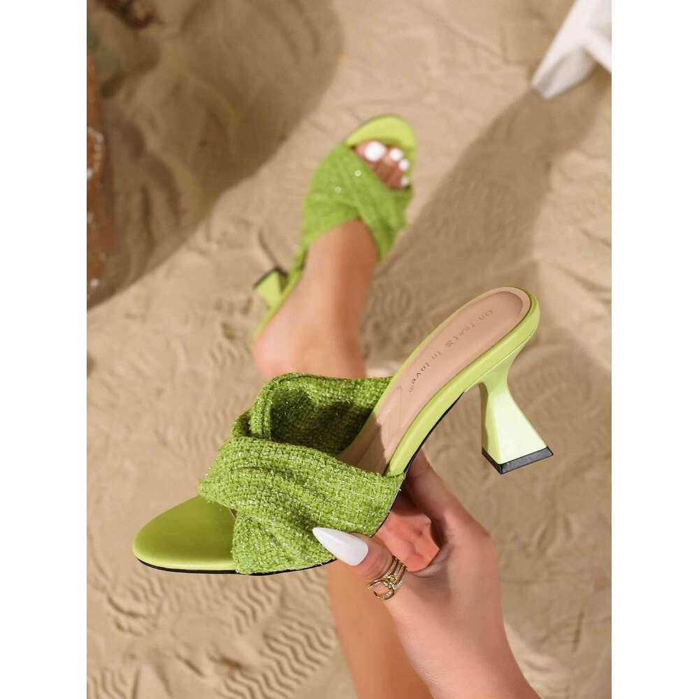 Women's Linen Open-Toe Stiletto Mule Sandals Versatile for Party, Daily Wear, Beach, Vacation, and Fashion Occasions - Trendy