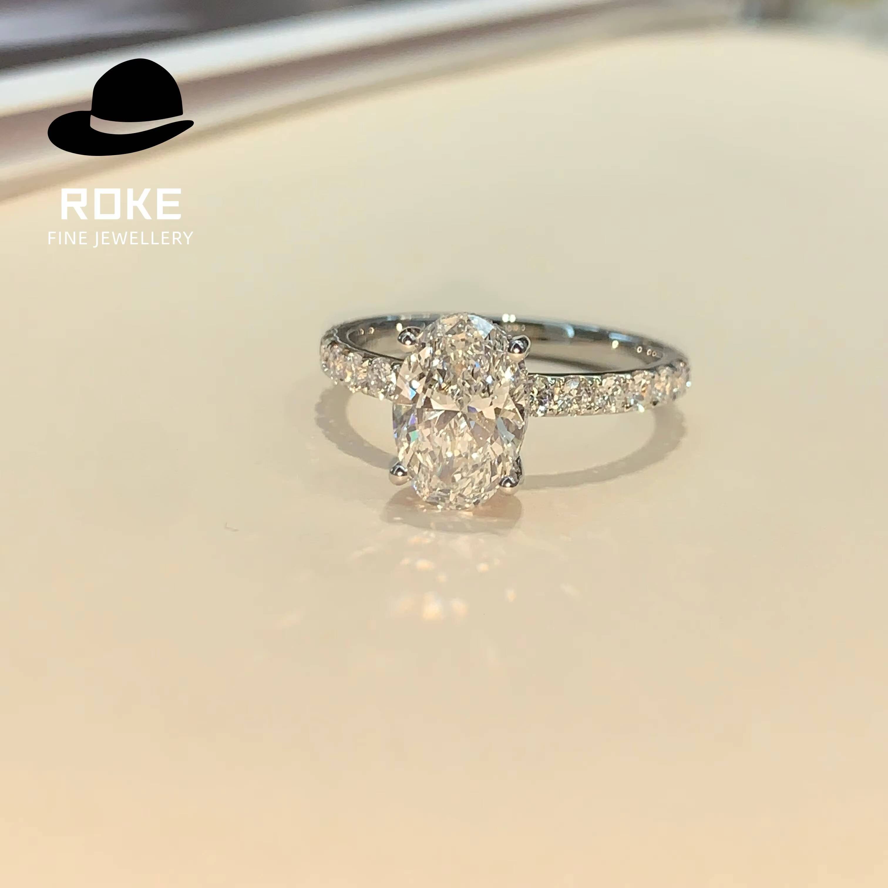 9K-18K Gold Oval Lab Diamond Ring Set 1-5ct IGI/GIA Certified - Bridal Wedding Jewelry