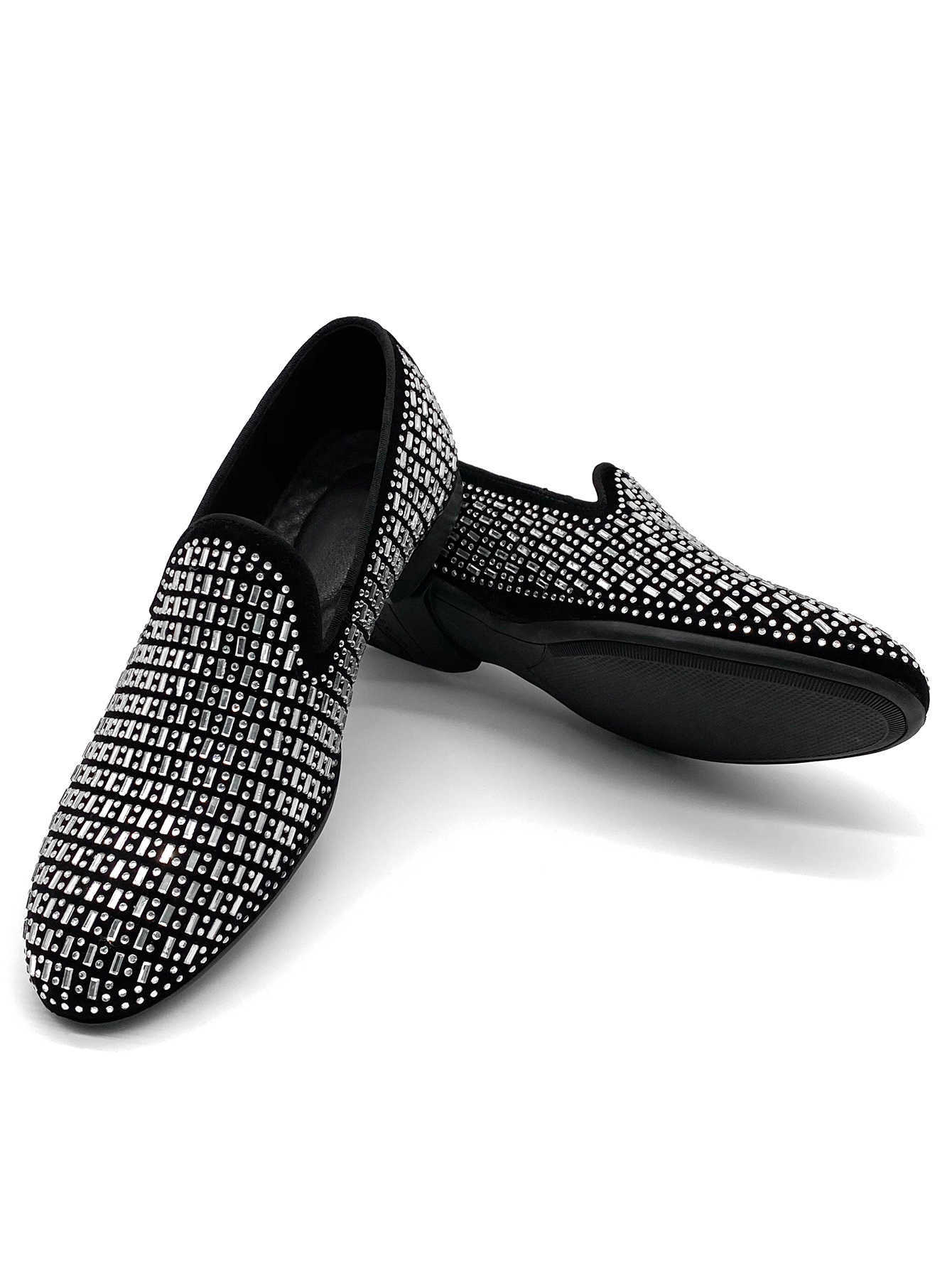 Mens Loafers Classic Slip-On Rhinestone Shoes Men Luxury Designer Party Wedding Shoes Fashion Street Dress Shoe D32