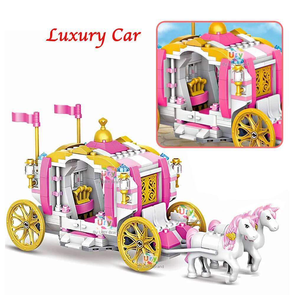 Girls Friends Luxury Royal Princess Horse Rose Carriage Building Blocks Set DIY Assembly Toys for Kids Creative Birthday Gifts Z260305