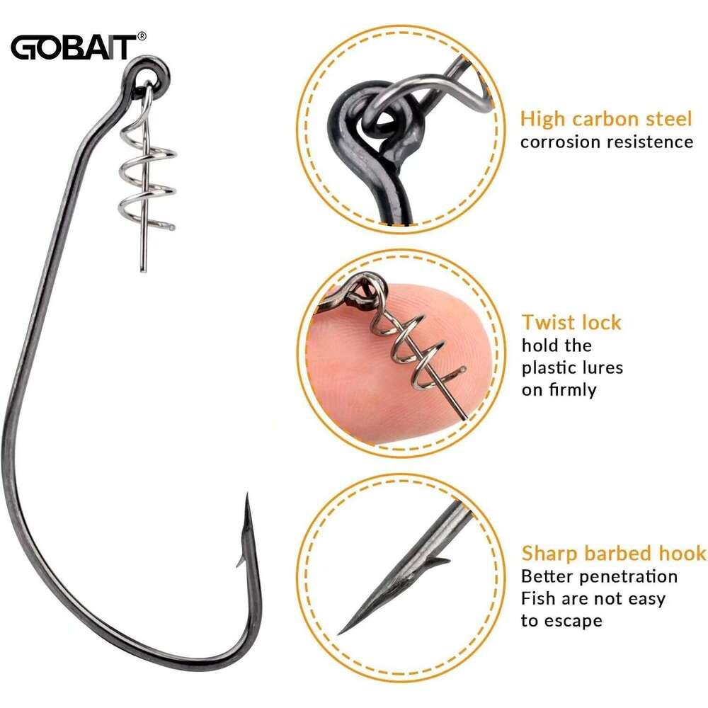 20PCS Screw Lock Hook 1# 9/0# Offset Worm Hooks with Spring Twist Pin Sharp Crank for Soft Lure Fishing Spring-lock Fishhook S260305