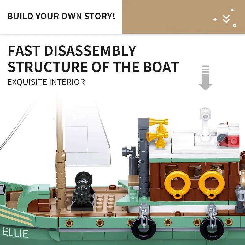 Fishing Trawler Great White Shark Boat Building Blocks Pirate Ship Figures Model Bricks Set Kids DIY Toys Holiday Gifts Z260305