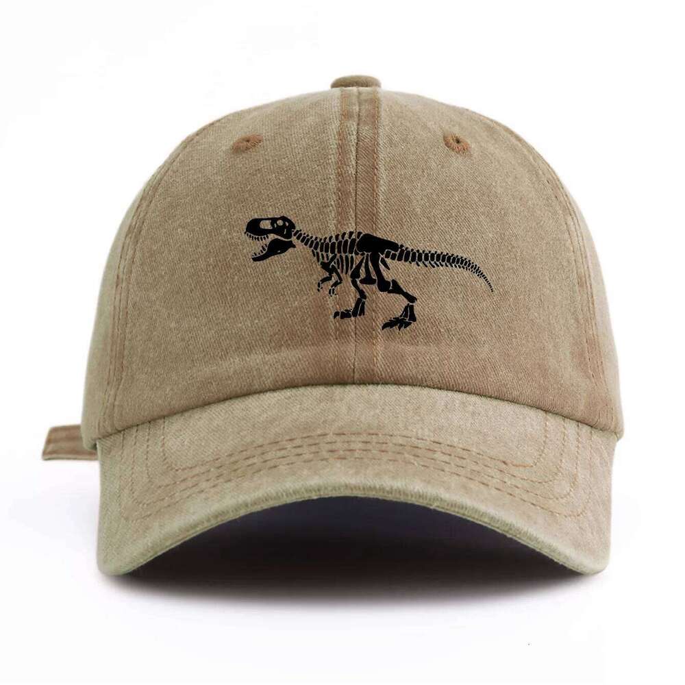 1pc Black T. Rex Print Washed Baseball Cap for Adults, Minimalist Retro Style Casual Soft Adjustable Dad Hat, Perfect As Gift Y260304
