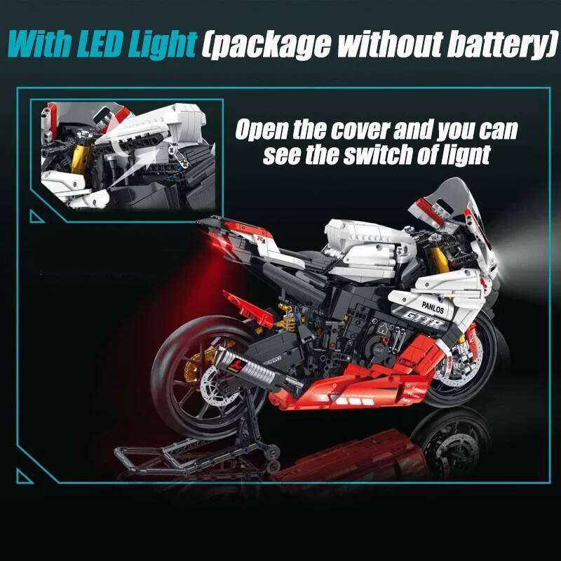 Technical Expert City Racing Car Motorcycle Building Blocks V4S PH4 H2R R1 Motorbike With LED Light Bricks Toys For Kids Gifts Z260306
