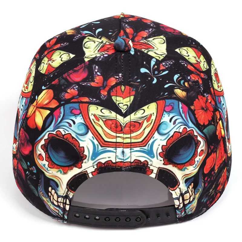 2025 New Printed Zombie Skull Flower Flat Edge Hat Trendy Hip Hop Hat Baseball Hat Outdoor Leisure Sports Sunshade Hat Unisex S260306