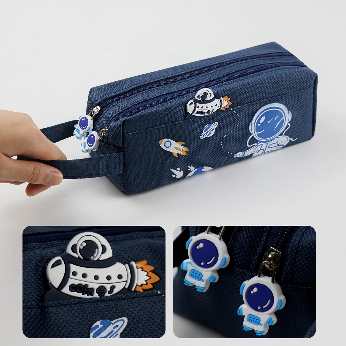 Space astronaut portable pencil case cute cartoon kids stationery bag large capacity storage bag school studen canvas pencil bag 260304