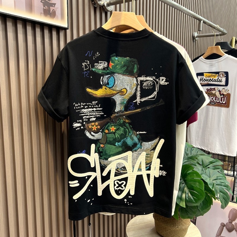 New style Men's cartoon printed short-sleeve T-shirt summer fashion trend versatile casual American trendy brand crew neck base shirt