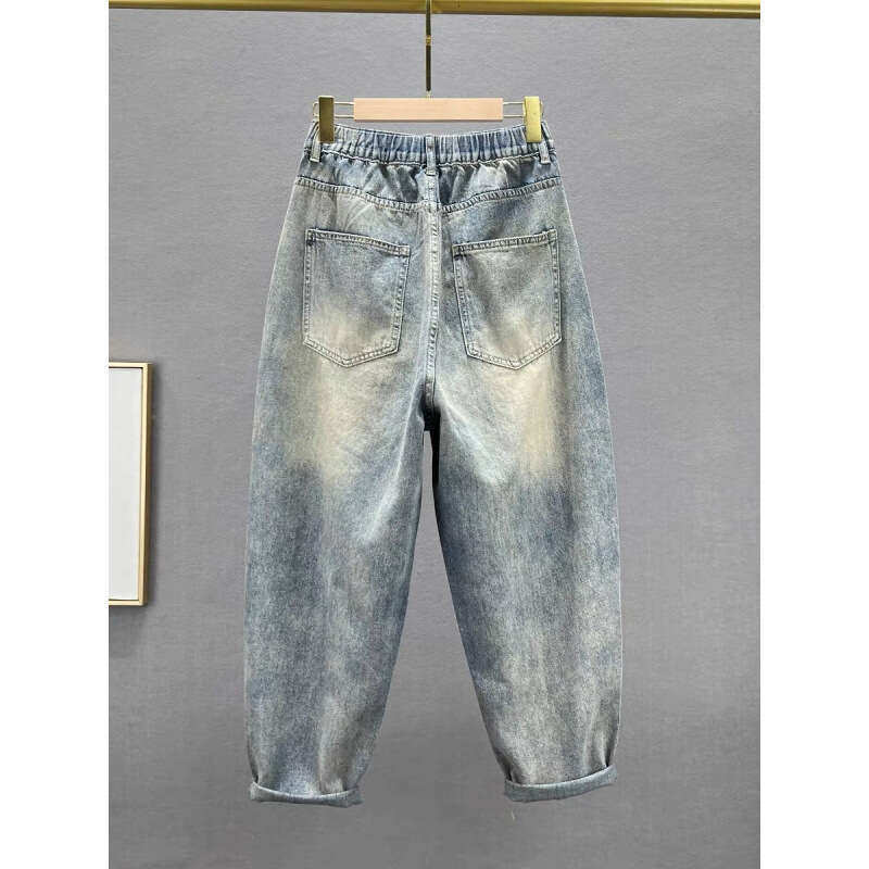 Mardi Hefxessdr Fashion Rhinestones Harem Jeans Female Spring New High Waist Loose Slimming Heavy Industry Printed Baggy Pants Women pants jeans women