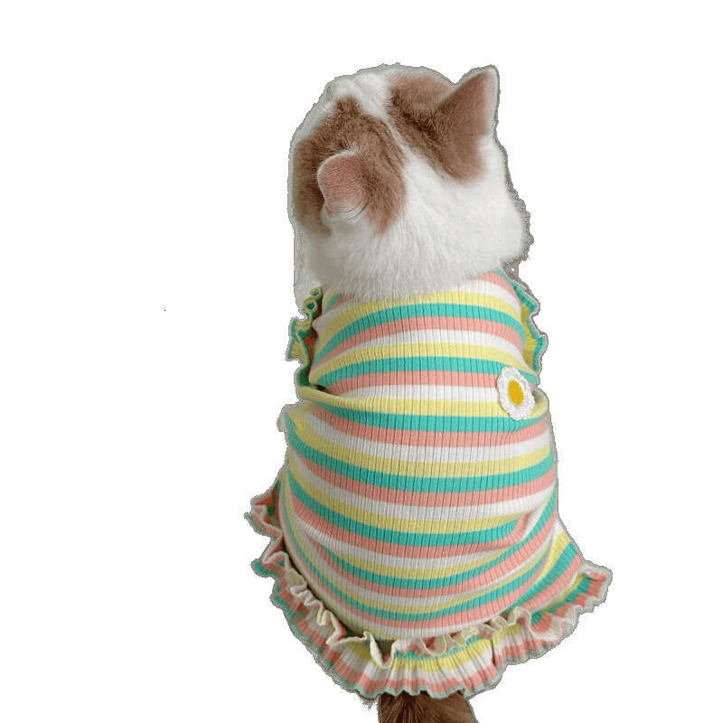 Summer Rainbow Striped Dog Cat Clothes, Thin Wear For Small Dogs, Puppies, And Kittens, Anti-Shedding Summer Vest Manufacturer Bamubi