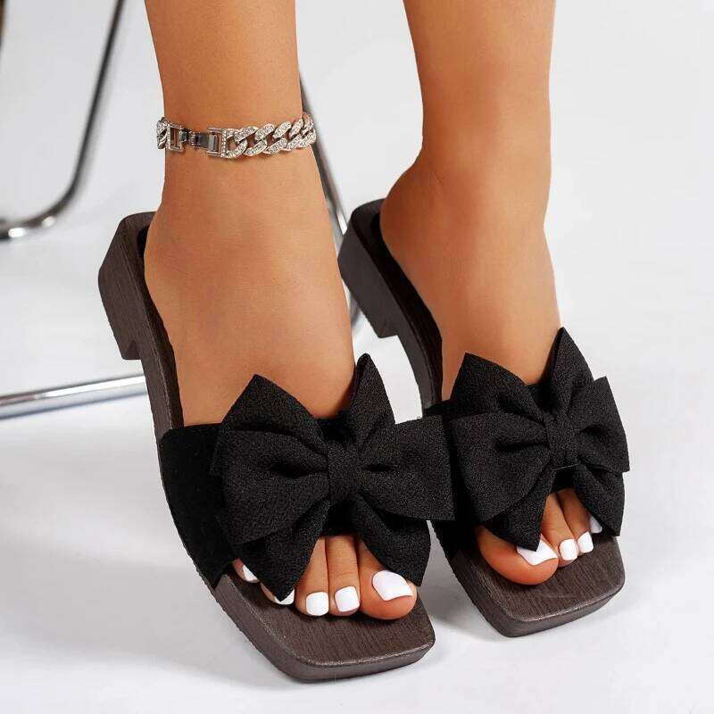 2026 New Summer Fashion Women Platform Sandals Wooden Soles Designer Bow-knot Shoes Casual Beach Slippers