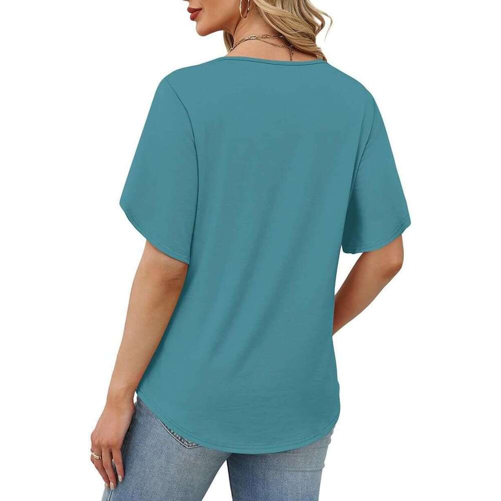 V Neck T Shirts for Women Designer Summer Spring Short Sleeve Shirt Dressy Business Casual Blouse Beach Vacation Clothes