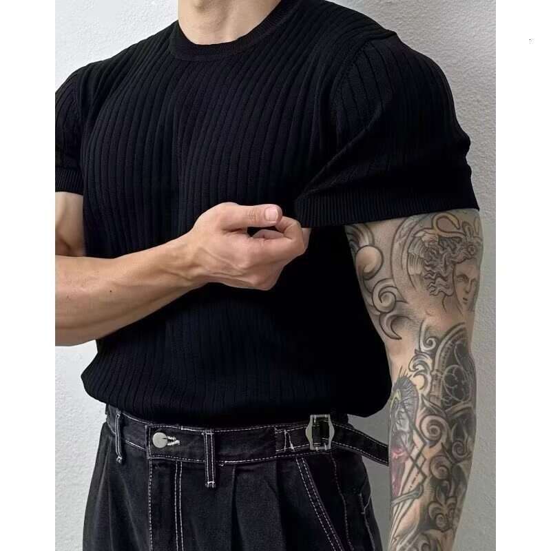 European and American Fashion High-End for Men Summer Knitted Shirt Breathable Casual Short Sleeve Mature Men's T-Shirt Top
