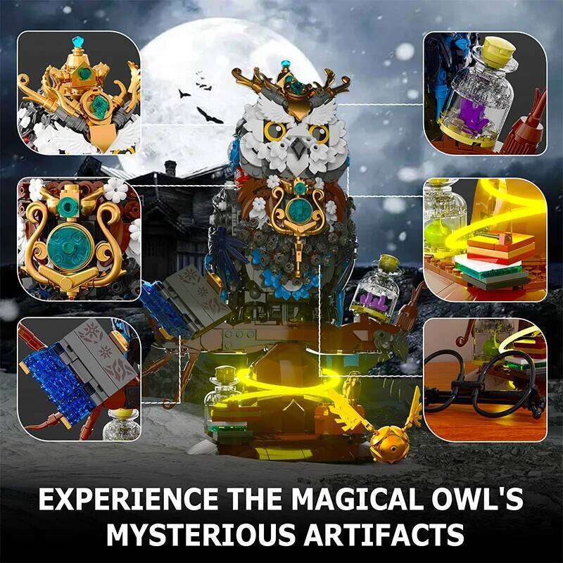 1288pcs Magical World Owl Magic Book and Lights Building Blocks MOC Animal Bird Models Boys Assembly Toys Kid Christmas Gifts Z260305