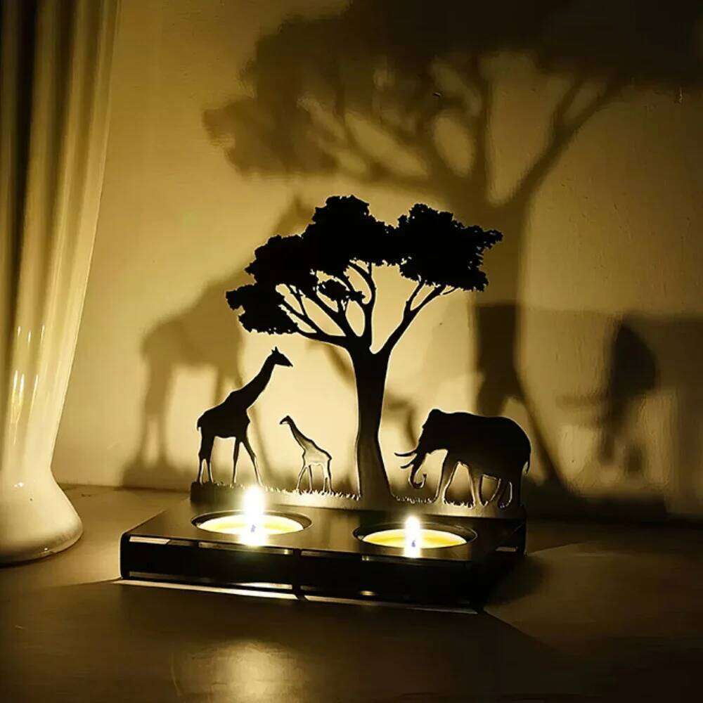 3D Animals Candle Container Silhouette Metal Iron Candlestick Holder Deer Elephant Giraffe Home Desktop Decor DIY Props Gift Kit XJ260305