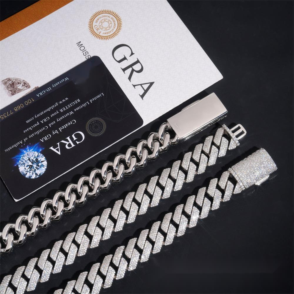 15mm-4 Row Stone Cuban Necklace 925 Silver Inlaid with VVS Moissanite Mens Nightclub Fashion Style