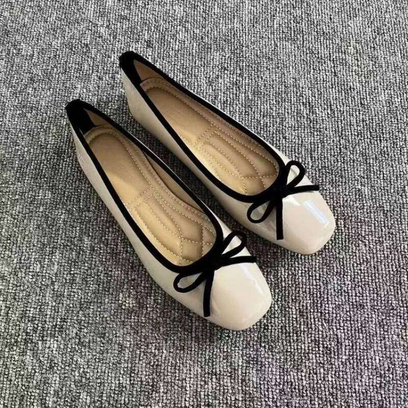 Women's Square Toe Bowknot Loafers Flat Shoes French Style Soft Sole Shallow Slip-Ons for Casual Office Comfortable Driving Shoe