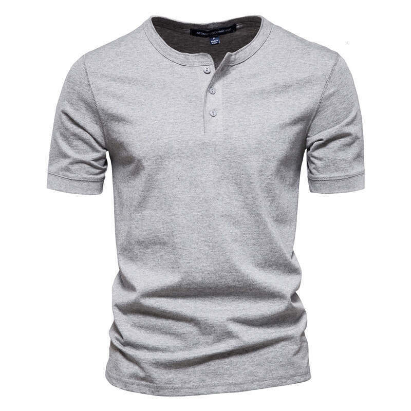 Amazon cross-border men's clothing T-shirt, Henley shirt, European and American slim-fit buttoned round-neck solid color casual sports short-slee