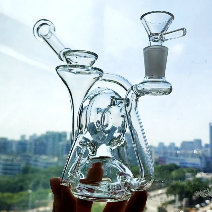 Thick glass Bongs Hookahs Smoking Water Pipes Bubbler Glass Water Bongs Oil Recycler with 14mm banger