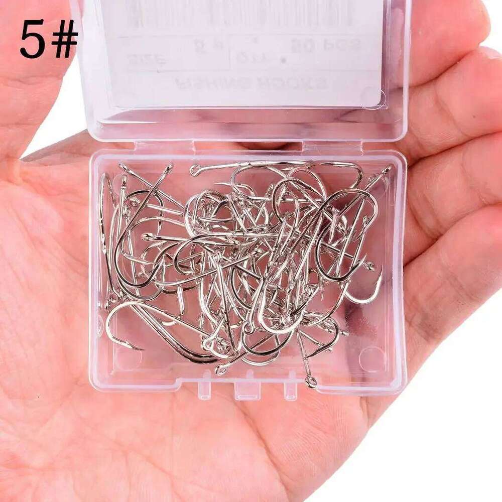 50pcs/Box Silver Long Shank Fishing 1#-12# Fish Hooks High Carbon Steel Sharp Barbed Offset Narrow Bait Hook Carp Fishhook Y260305
