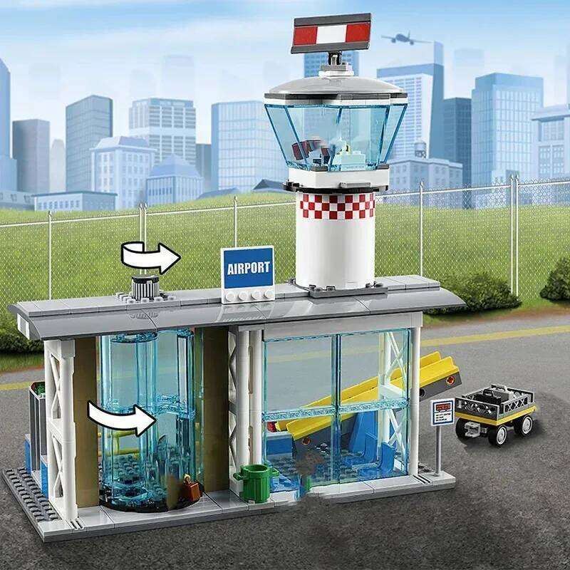 Compatible MOC Sets Retired City Series Building Blocks Airport Passenger Terminal Airplane Children's Toys Assembling Gift Z260306