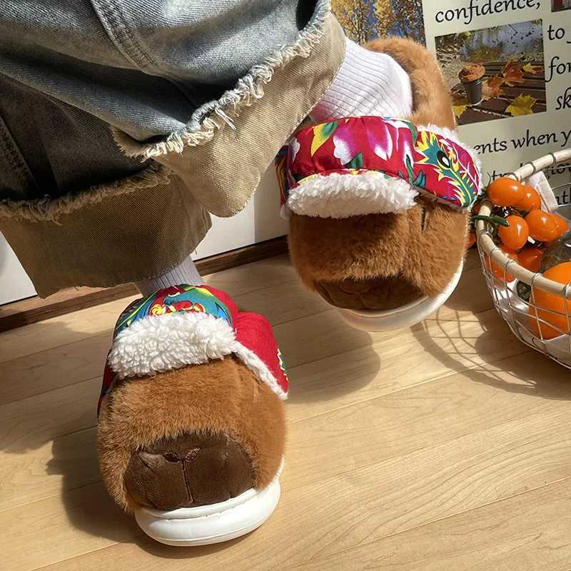 Cute Cartoon Capybara Cotton Slippers For Women Men Spring Winter Shoes Soft Plush Anti-slip Couples Home Floor Fluffy Slipper S260305