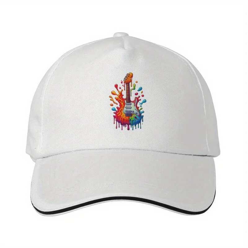 Rainbow Paint Splatter Electric Guitar Baseball Cap Unisex Adjustable Polyester Casual Sun Hat S260306