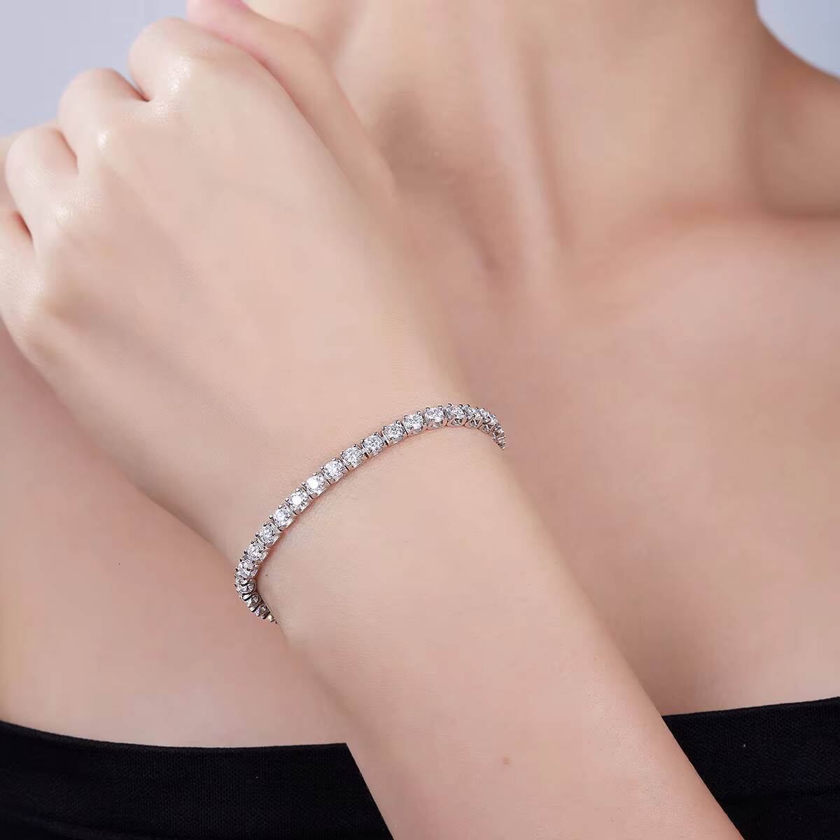 Sparkling 3mm Moissanite Halo Tennis Bracelet High Quality Platinum Plating Non Fade 925 Sterling Silver Hip Hop Jewelry for Men