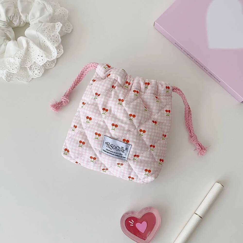 Bestseller Cute Girl Cartoon Drawstring Makeup Student Cherry Print Toiletry Travel Portable Cosmetic Storage Bag Make Up Pouch ddmybear