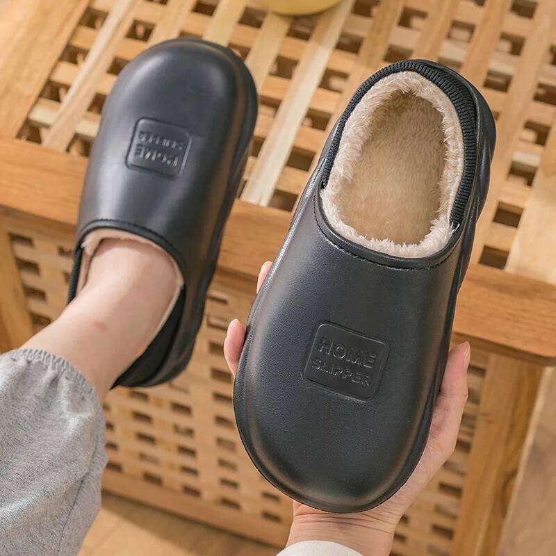 Litfun Winter Warm Cotton Indoor And Outdoor Waterproof Walking Shoes Fluffy Non-Slip Sandals For Women Men Slippers