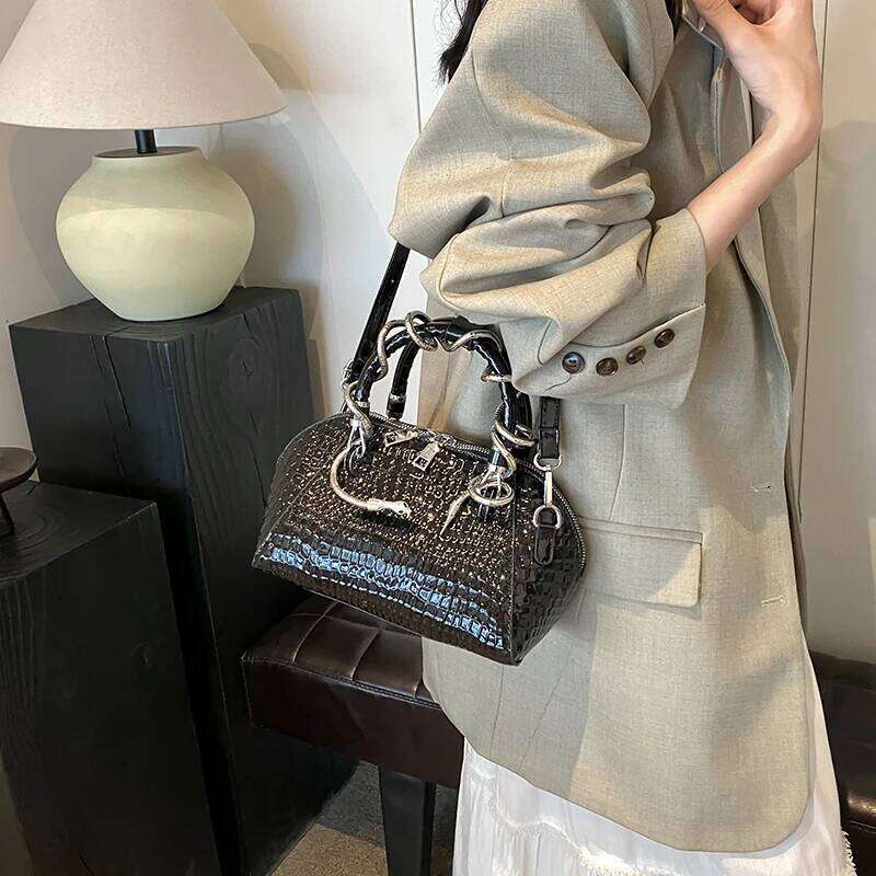 MOODS Luxury Bags For Women Crocodile Pattern Top Handle Shell Bag With Snake Hardware Wild Shoulder Crossbody Handbags TIANOUDAISHU