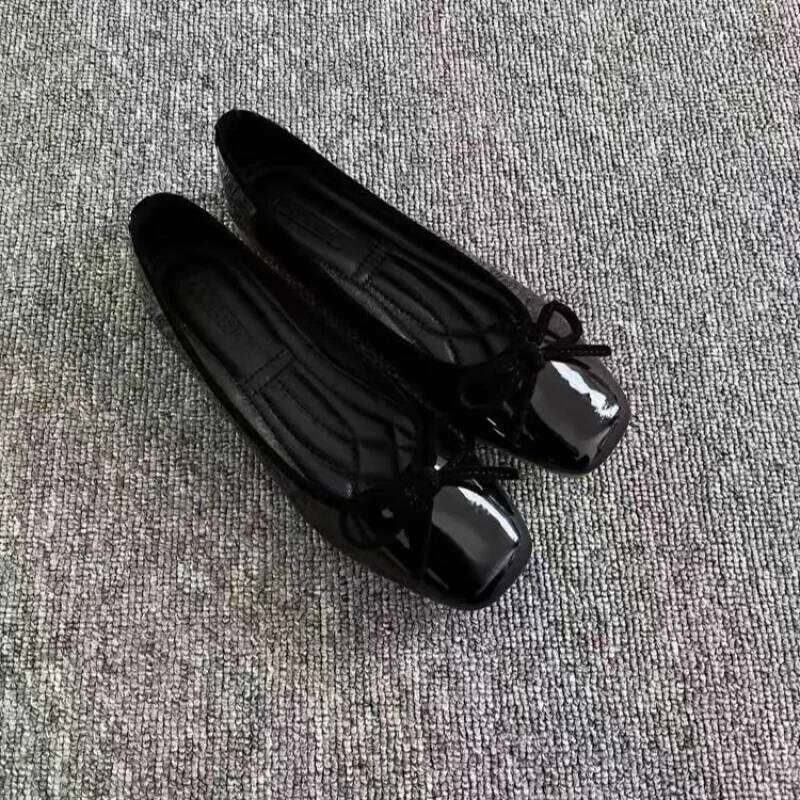 Women's Square Toe Bowknot Loafers Flat Shoes French Style Soft Sole Shallow Slip-Ons for Casual Office Comfortable Driving Shoe