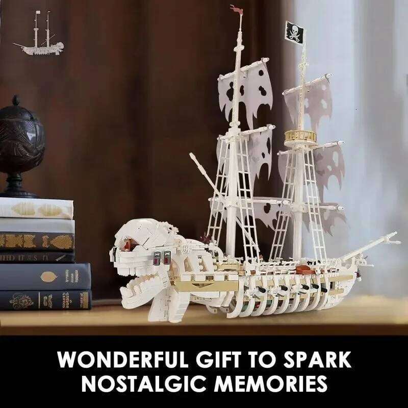 1592PCS Skeleton Ghost Building Blocks Storm Pirate Ship Model Bricks Desktop Decoration Ornaments Kids DIY Toys Idea Gifts Z260306