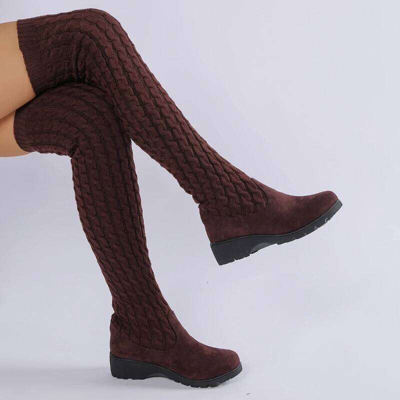 2025 Autumn New Women's Knitted Long Elastic Knee Fashion Letter Printed Socks Boots