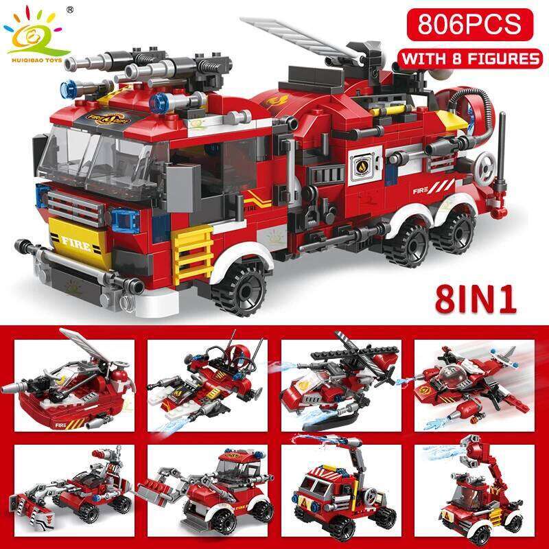 HUIQIBAO Fire Truck Model Building Blocks Firefighting Set Fireman Figures Bricks City Construction Toy for Children Gift Z260306