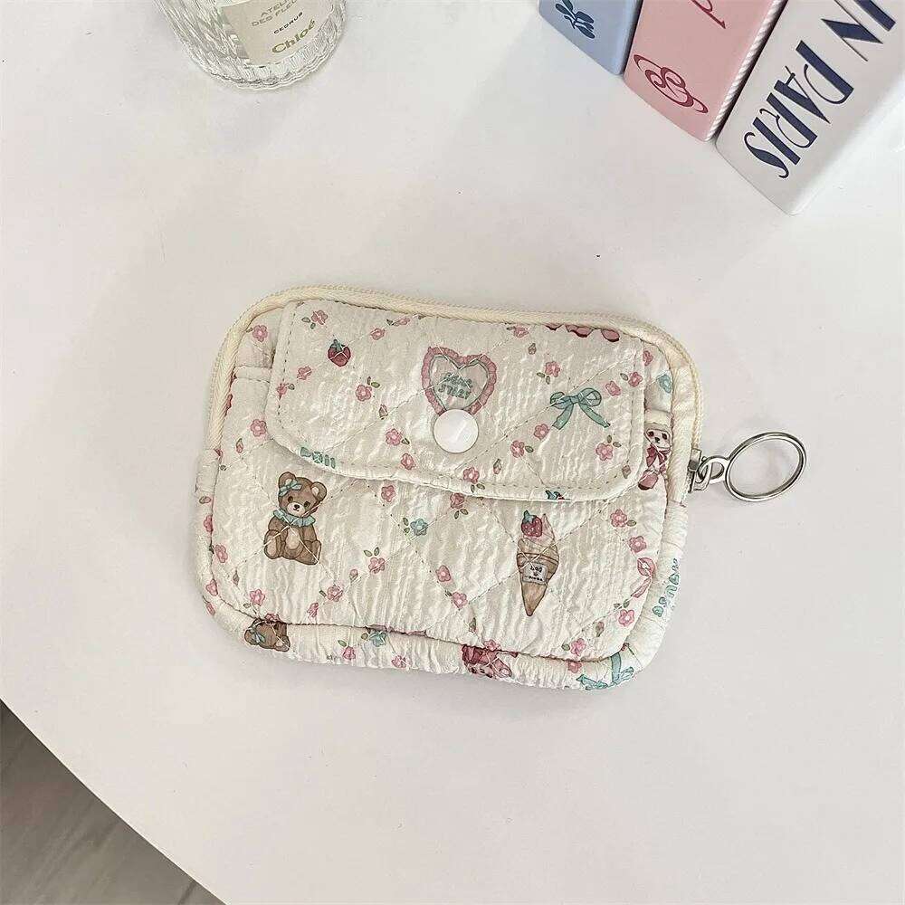 Flower Floral Coin Purse Large Capacity Korean Style Small Makeup Lipstick Earphone Card Holder Mini Canvas Storage Bag C260304