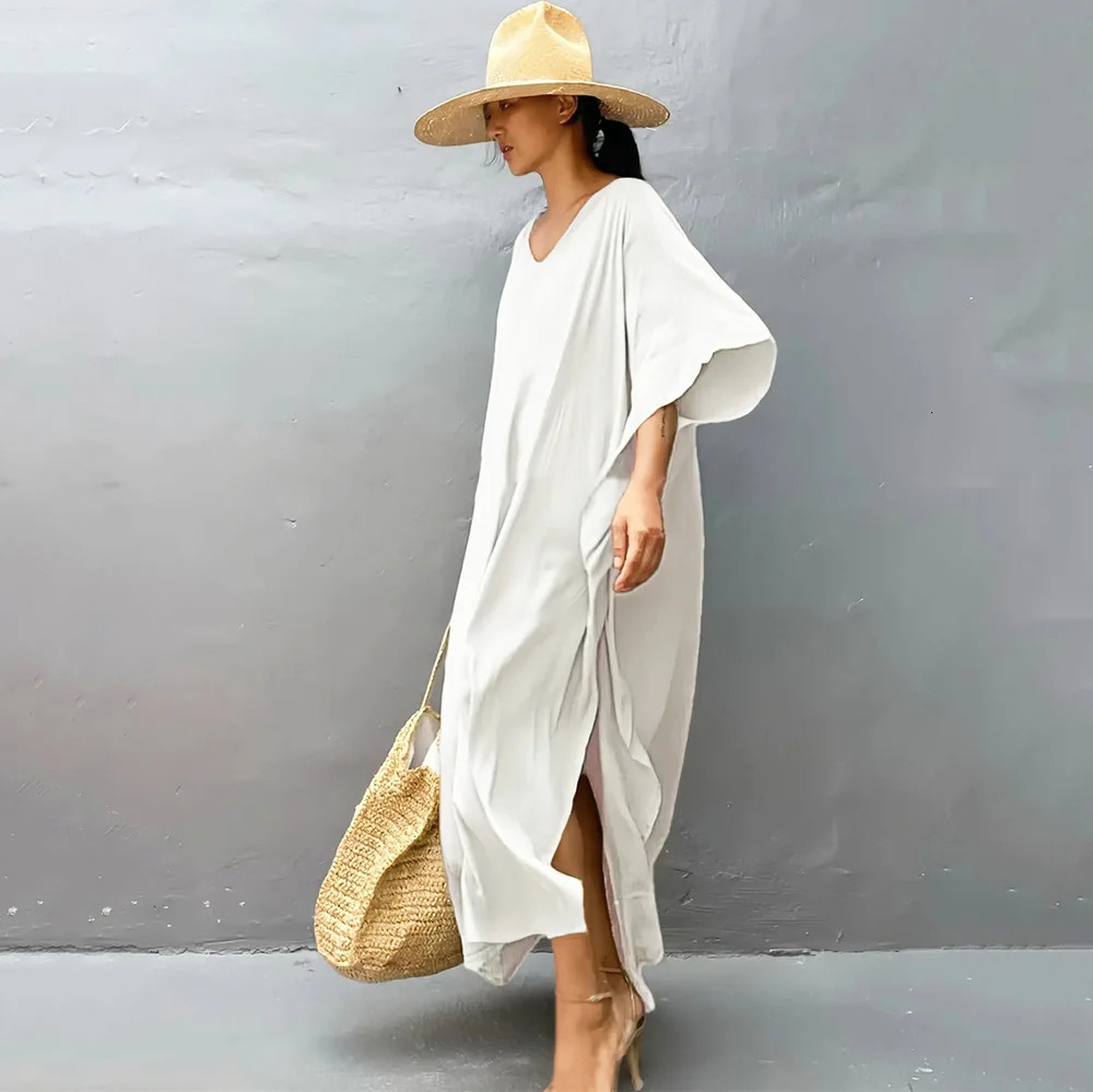 Plus Size Womens Caftan Kaftans Casual V Neck Caftans Long Soft Beach Maxi Dress for Summer 260302