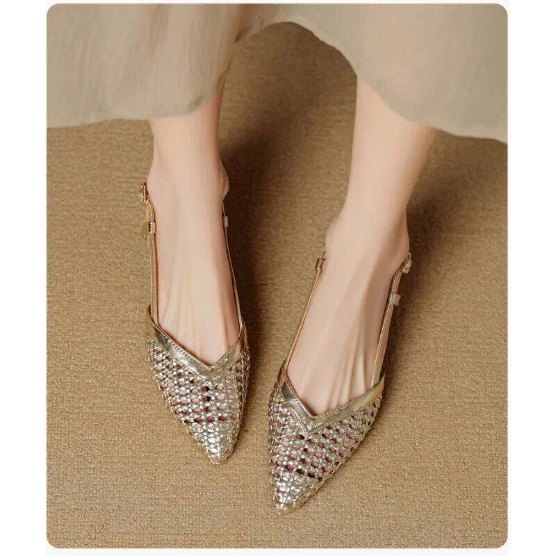 New Gold Hollow Thin Strip Heels for Women Luxury Pointed Toe Heeled Pumps Office Lady Mules Summer Stiletto Shoe Sandals 2026
